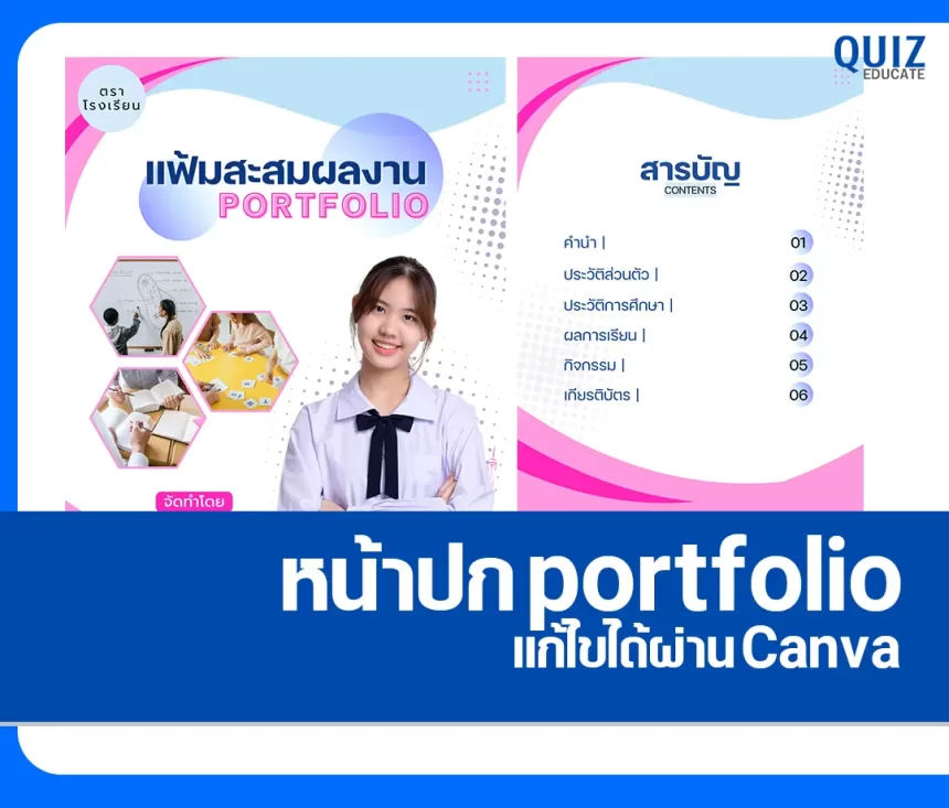ไฟล์หน้าปก Portfolio สายภาษา แก้ไขได้ผ่าน Canva 2025