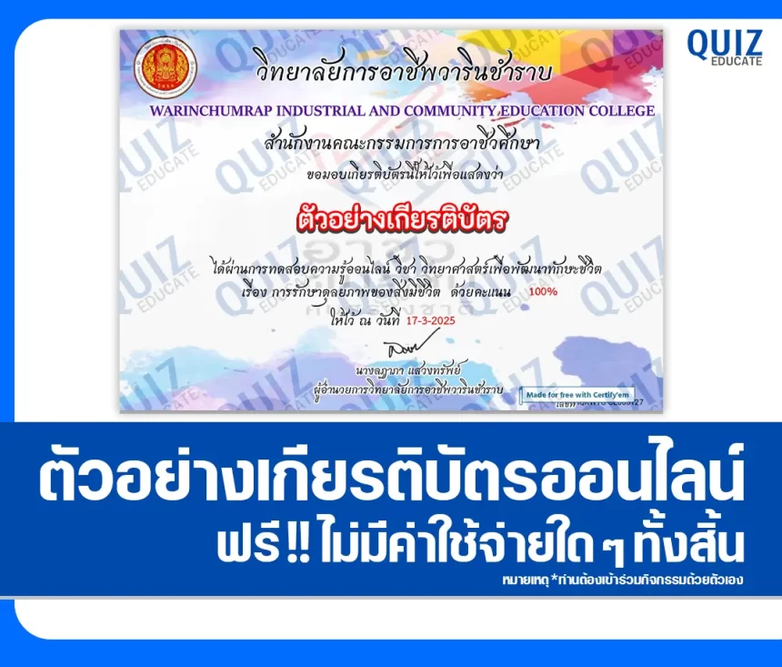 เกียรติบัตรออนไลน์ฟรี ทำข้อสอบวัดระดับความรู้ เรื่อง การรักษาดุลยภาพของสิ่งมีชีวิต 1 เกียรติบัตรออนไลน์ฟรี ทำข้อสอบวัดระดับความรู้ เรื่อง การรักษาดุลยภาพของสิ่งมีชีวิต 2026