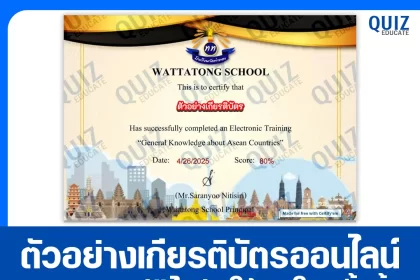 เกียรติบัตรออนไลน์ฟรี ทำข้อสอบวัดระดับความรู้ เรื่อง General Knowledge About Asean Countries 2025