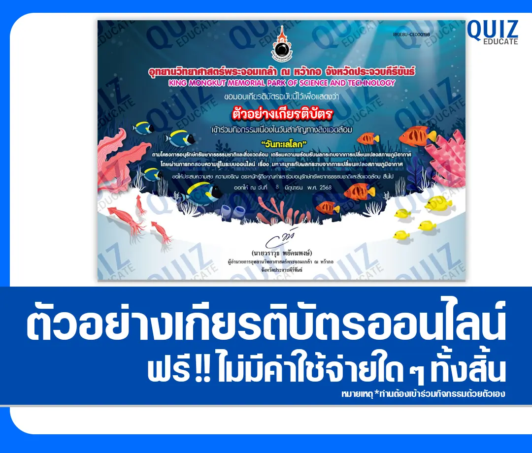 เกียรติบัตรออนไลน์ฟรี ทำข้อสอบวัดระดับความรู้ เรื่อง วันทะเลโลกประจำปี 2568 1 เกียรติบัตรออนไลน์ฟรี ทำข้อสอบวัดระดับความรู้ เรื่อง วันทะเลโลกประจำปี 2568 2025