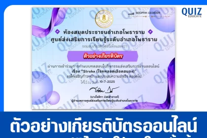 เกียรติบัตรออนไลน์ฟรี ทำข้อสอบวัดระดับความรู้ เรื่อง Stroke โรคหลอดเลือดสมอง 2025